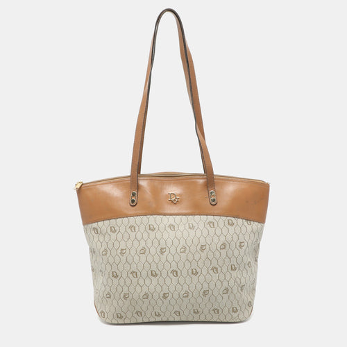 Dior Beige/Brown Honeycomb Coated Canvas and Leather Vintage Tote