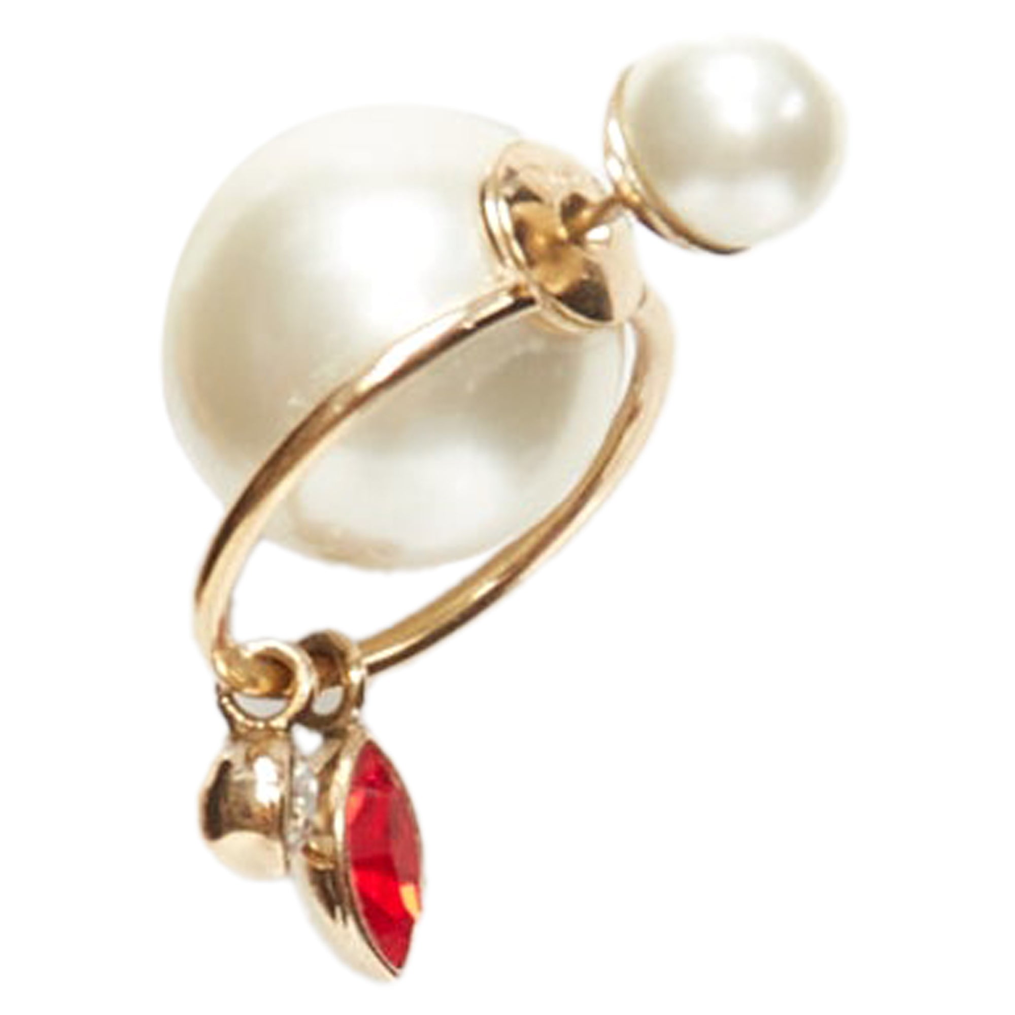 Dior Tribale Double Pearl Crystal Droplets Hoop Stud Earrings Pair