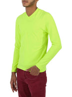 Balenciaga V-neck logo tab long-sleeved T-shirt neon green