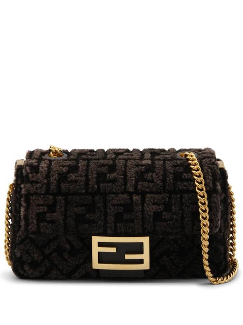 Fendi Baguette Chain Midi Shoulder Bag Dark Brown