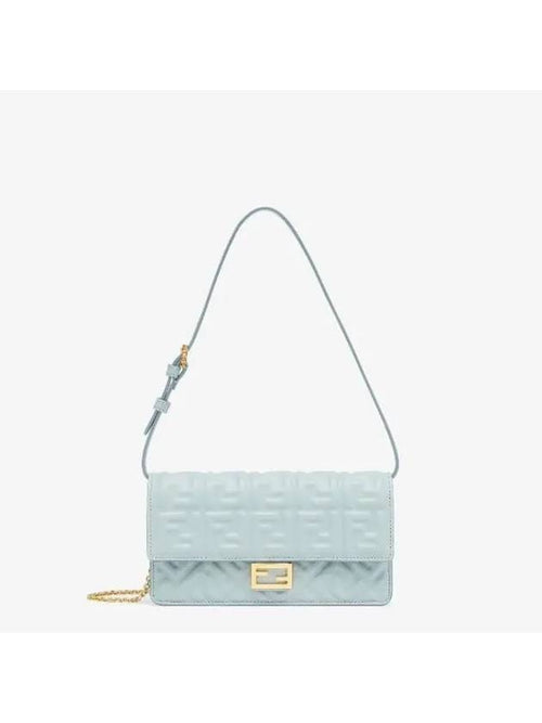 Fendi FF Baguette Nappa Leather Long Wallet Light Blue