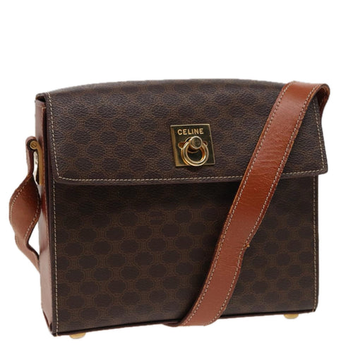 CELINE Macadam Canvas Shoulder Bag PVC Leather Brown  78221