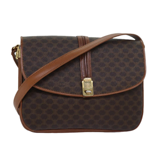 CELINE Macadam Canvas Shoulder Bag PVC Leather Brown Auth 78223