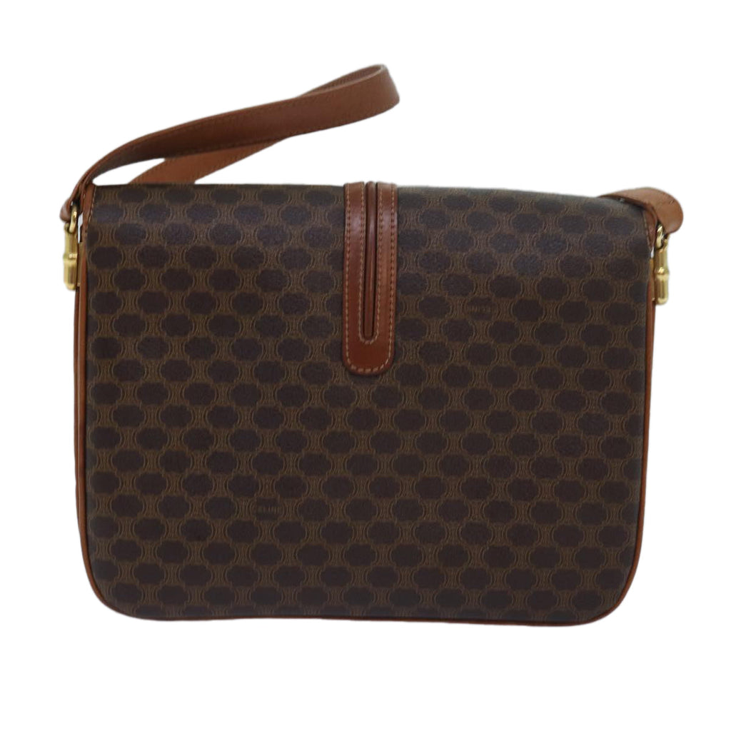 CELINE Macadam Canvas Shoulder Bag PVC Leather Brown Auth 78223