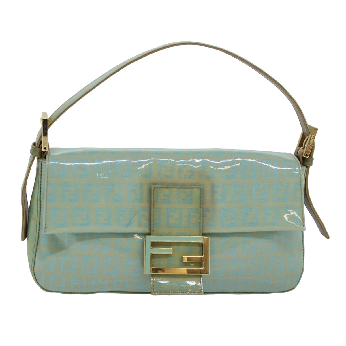 FENDI Zucchino Canvas Mamma Baguette Hand Bag Light Blue78229