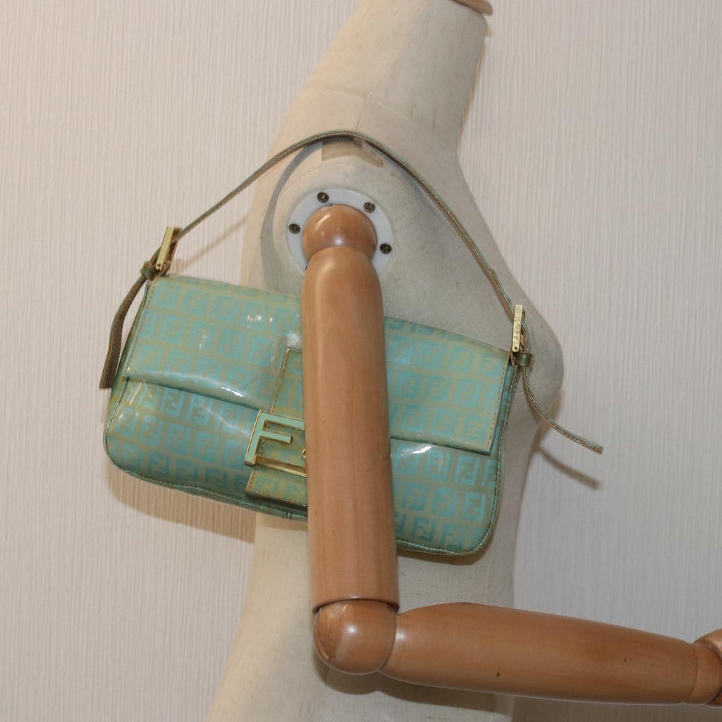 FENDI Zucchino Canvas Mamma Baguette Hand Bag Light Blue78229