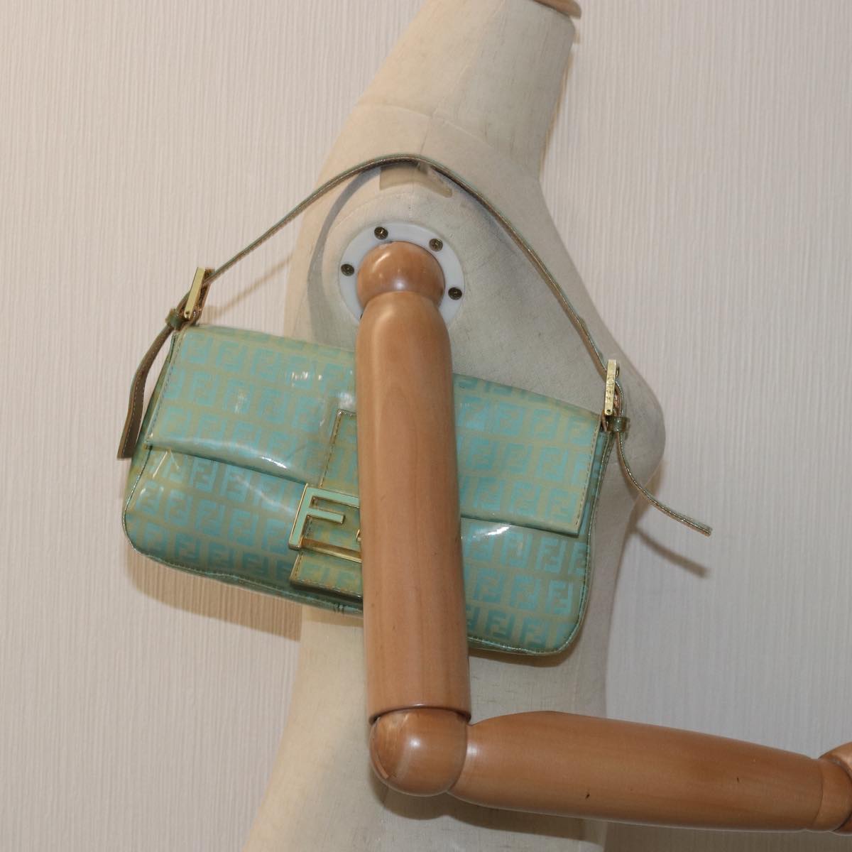 FENDI Zucchino Canvas Mamma Baguette Hand Bag Light Blue78229