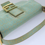 FENDI Zucchino Canvas Mamma Baguette Hand Bag Light Blue78229