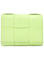 Bottega Veneta Women s Half Wallet Bottega Veneta 651372 Lemon Washed Lambskin Intrecciato Weaving 3 Stage Folded Zipper