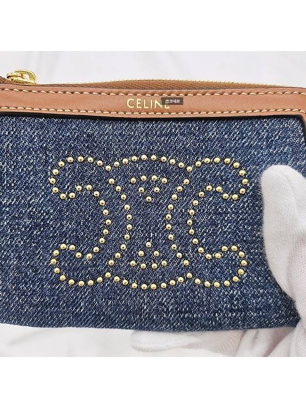 CELINE Triomphe Denim Pouch Bag Blue