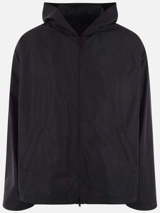 Balenciaga Logo Print Hooded Windbreaker Black