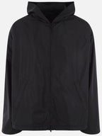 Balenciaga Logo Print Hooded Windbreaker Black