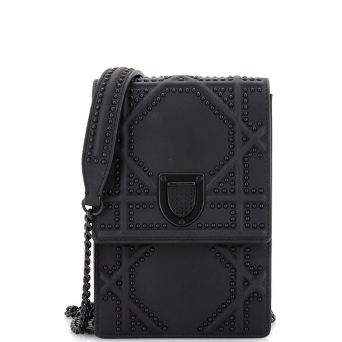 Dior Ultra Matte Diorama Vertical Clutch on Chain Studded Leather