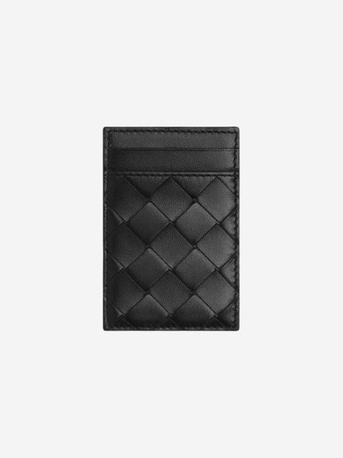 Bottega Veneta Intrecciato Magnet Leather Card Wallet Black