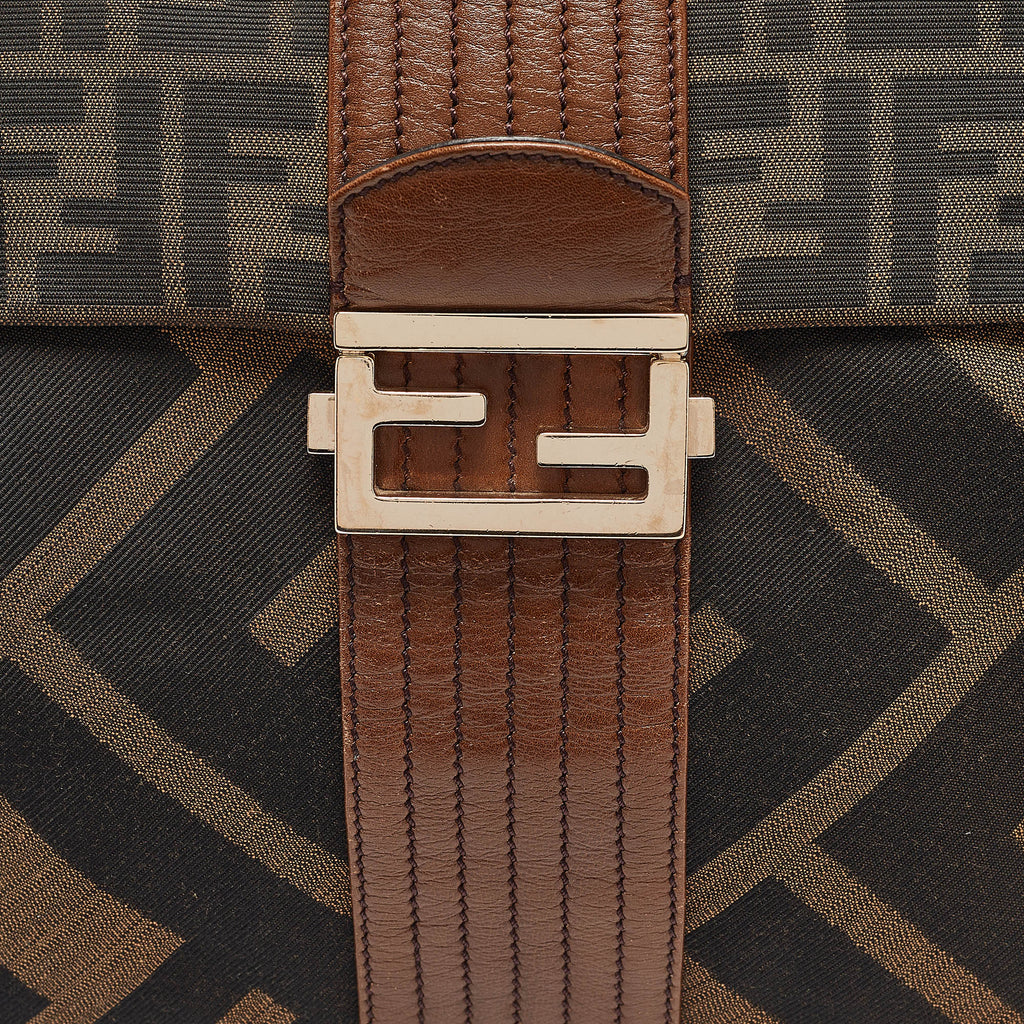 Fendi Zucca Canvas And Leather Maxi Baguette Flap Shoulder Bag