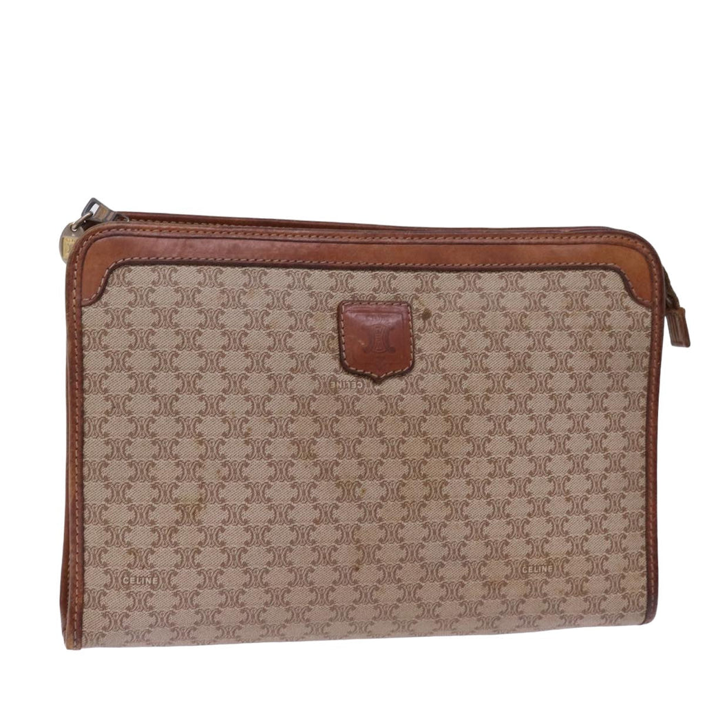 CELINE Macadam Canvas Clutch Bag Beige Auth 78614