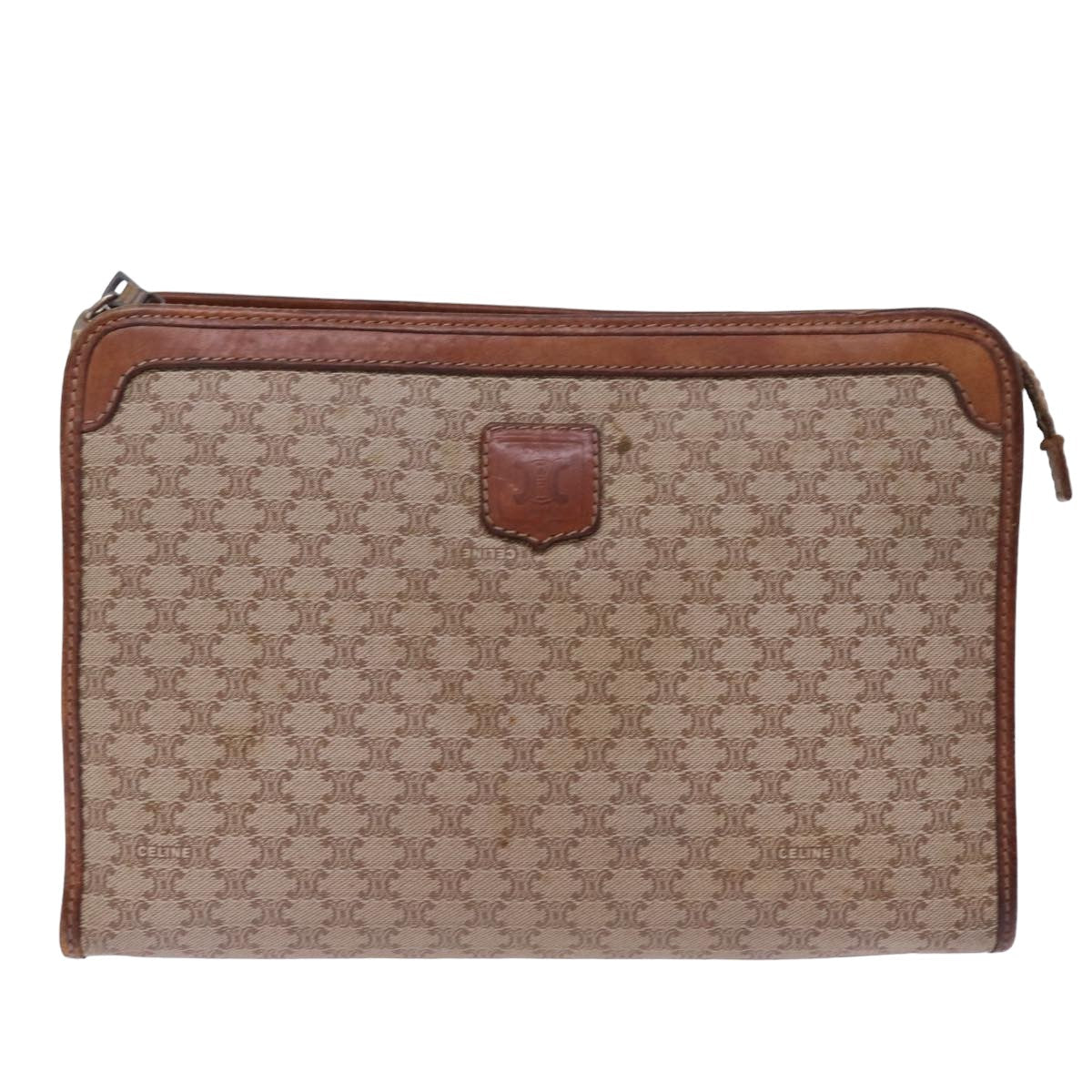CELINE Macadam Canvas Clutch Bag Beige Auth 78614