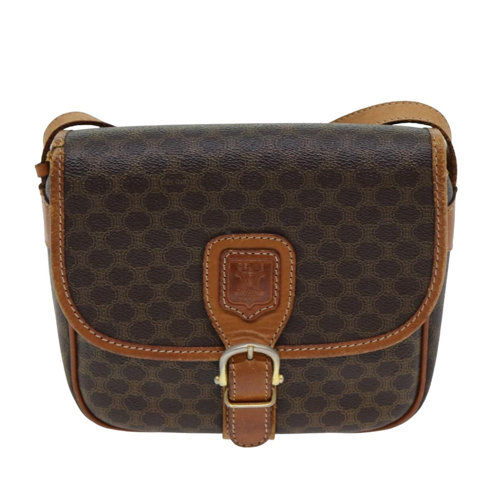 CELINE Macadam Canvas Shoulder Bag PVC Leather Brown  78765