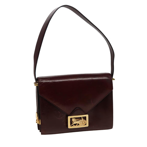 CELINE Shoulder Bag Leather Wine Red  78766