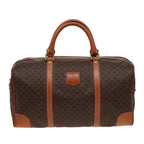 CELINE Macadam Canvas Boston Bag PVC Leather Brown Auth 78834