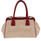 PRADA Hand Bag Canvas Leather Cream Red 78856