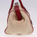 PRADA Hand Bag Canvas Leather Cream Red 78856
