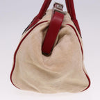 PRADA Hand Bag Canvas Leather Cream Red 78856