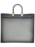 Fendi Logo Sunshine Large Leather Shopper Tote Bag Grey