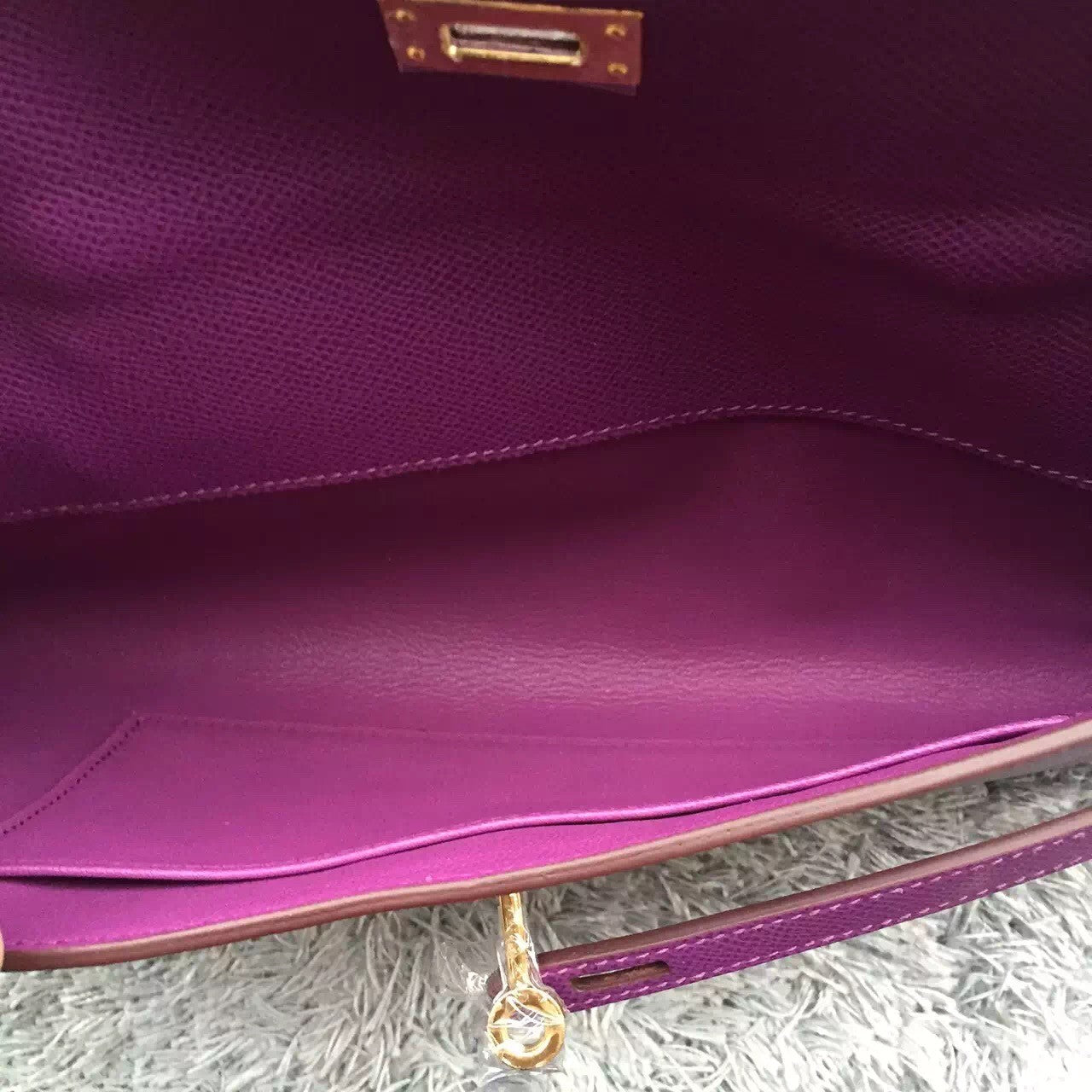 Hermes Purple Handcrafted Kelly Cut Clutch