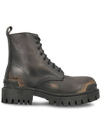 Balenciaga Strike Lace-Up Ankle Boots Brown Black
