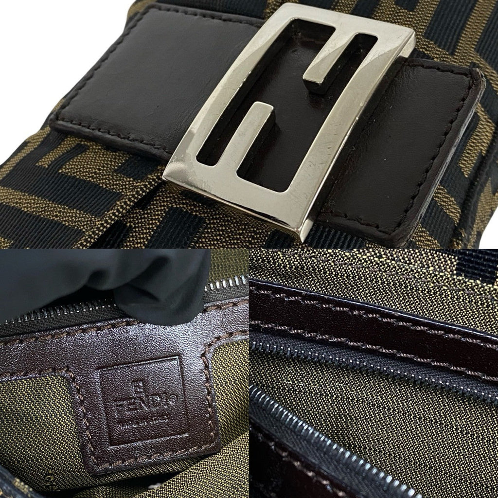 Fendi Mamma Baguette Zucca FF Leather Canvas Handbag