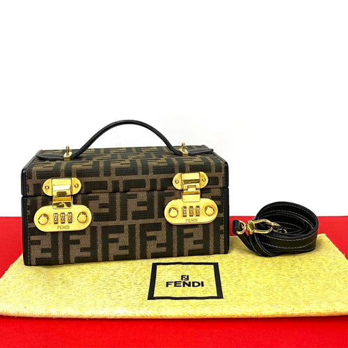 Fendi Canvas Leather Dial Lock Vanity Bag