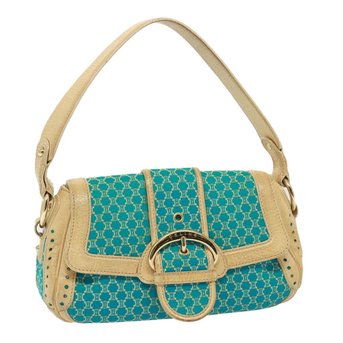 CELINE Macadam Canvas Shoulder Bag Turquoise Blue  79101