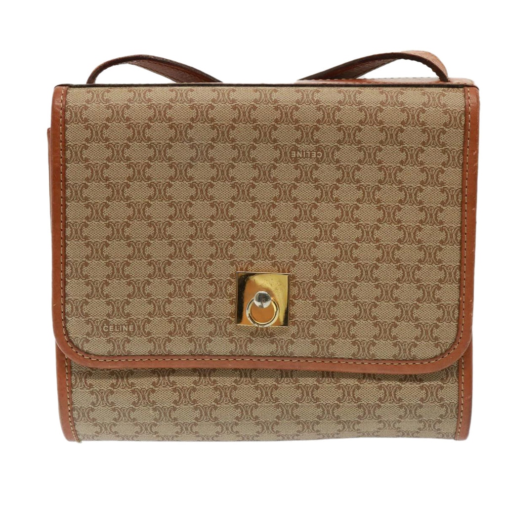 CELINE Macadam Canvas Shoulder Bag Beige Auth 79103