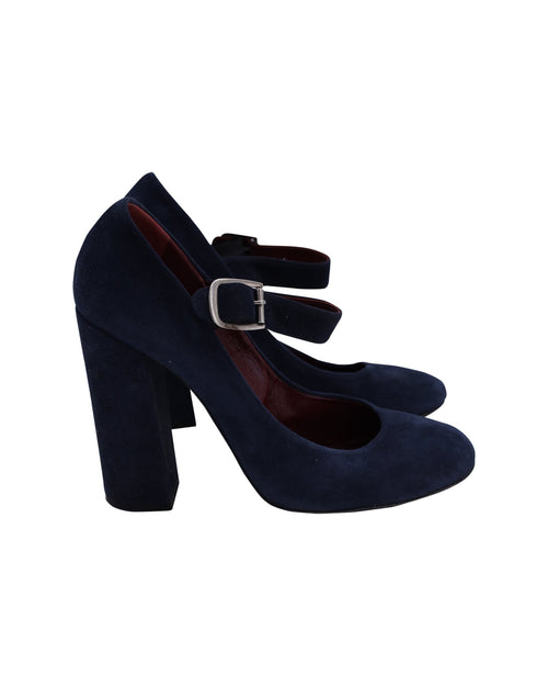 Chloe Mary Jane Pumps in Navy Blue Suede