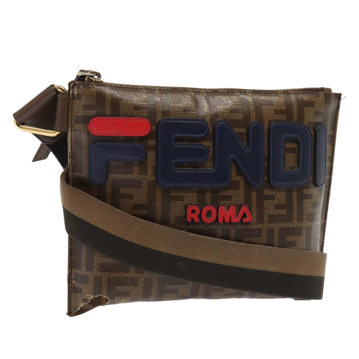 FENDI Zucca Canvas FILA Collaboration Shoulder Bag Brown Black79110