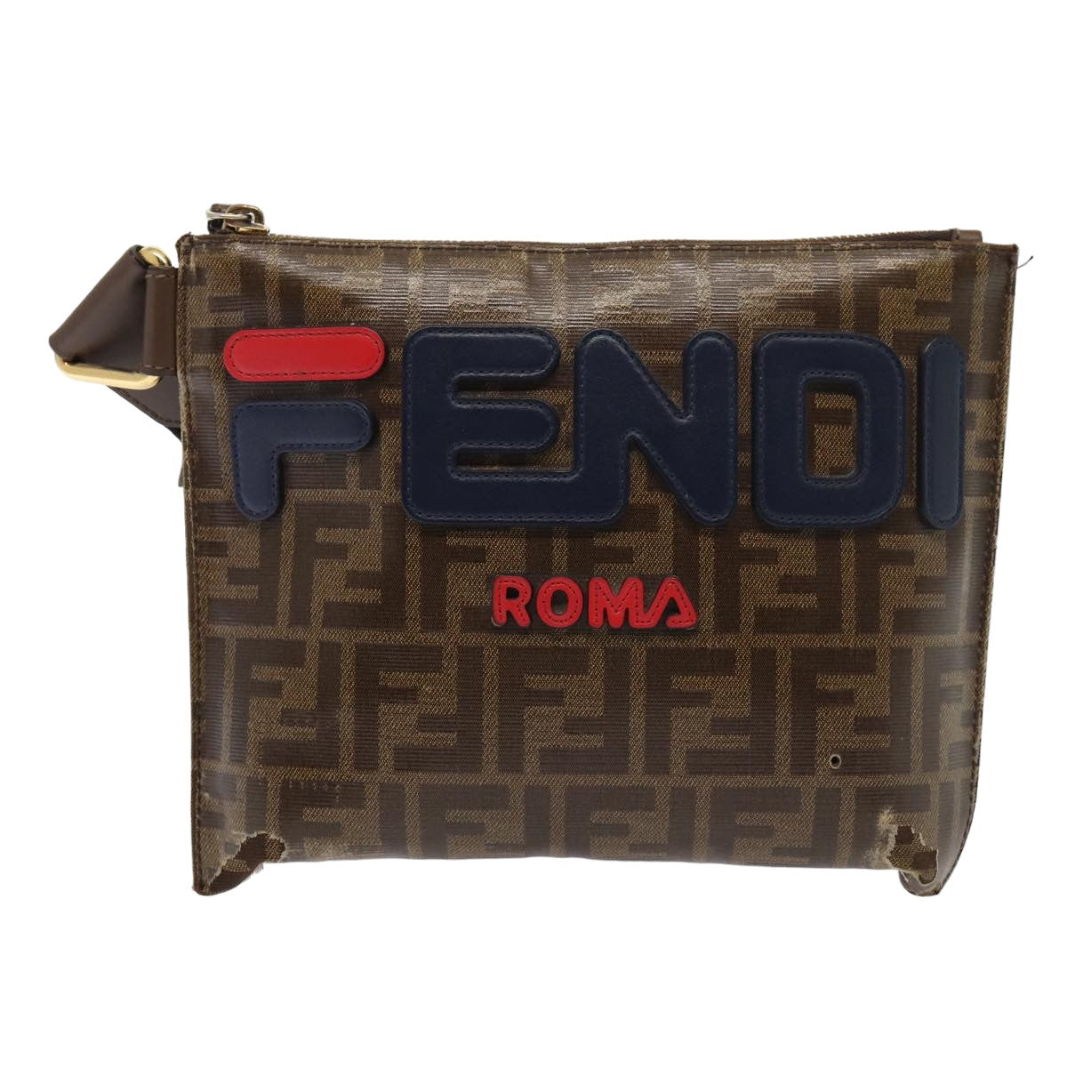 FENDI Zucca Canvas FILA Collaboration Shoulder Bag Brown Black79110