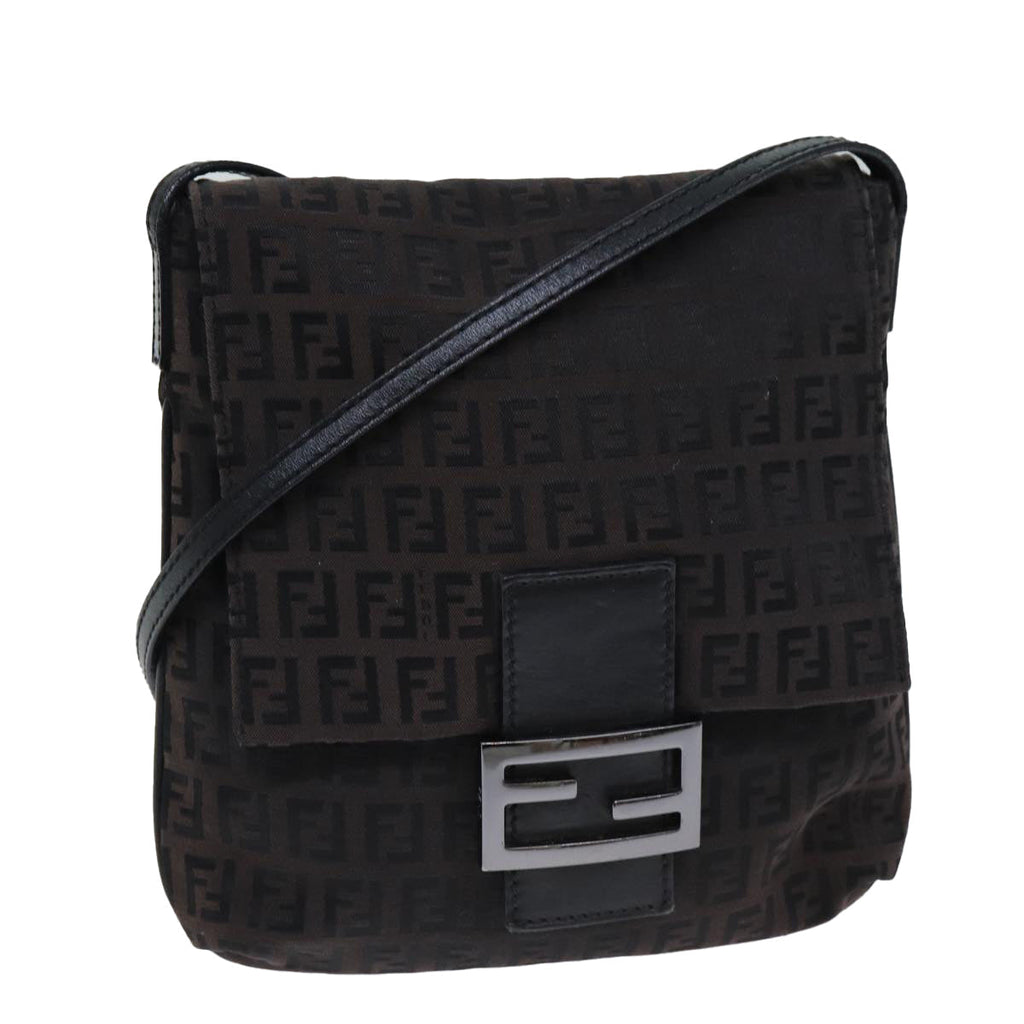 FENDI Zucchino Canvas Shoulder Bag Black79112