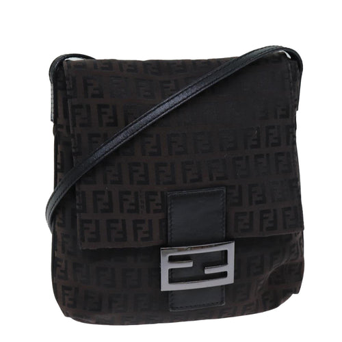 FENDI Zucchino Canvas Shoulder Bag Black79112