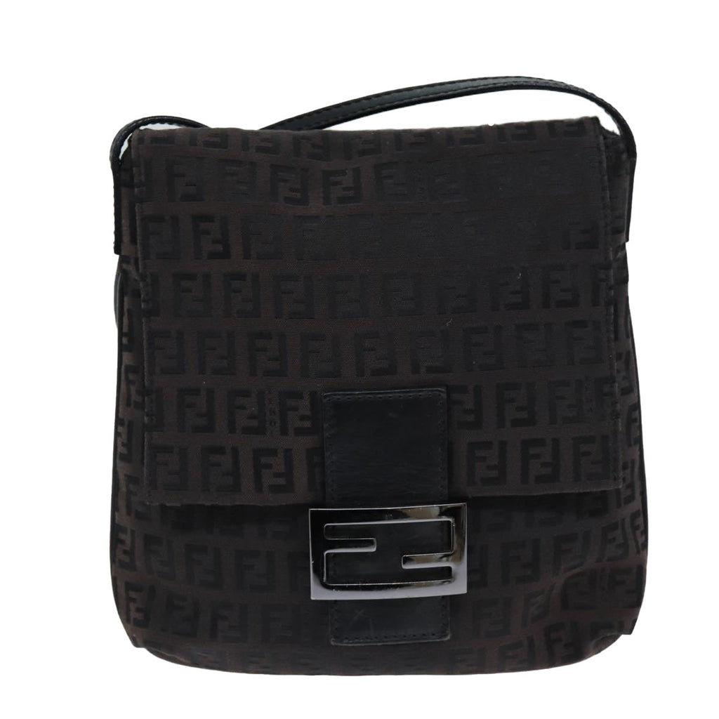 FENDI Zucchino Canvas Shoulder Bag Black79112