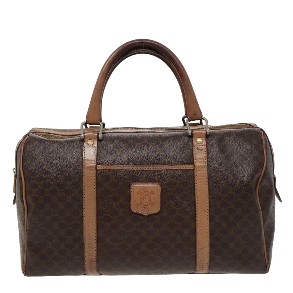 CELINE Macadam Canvas Boston Bag PVC Leather Brown Auth 79183