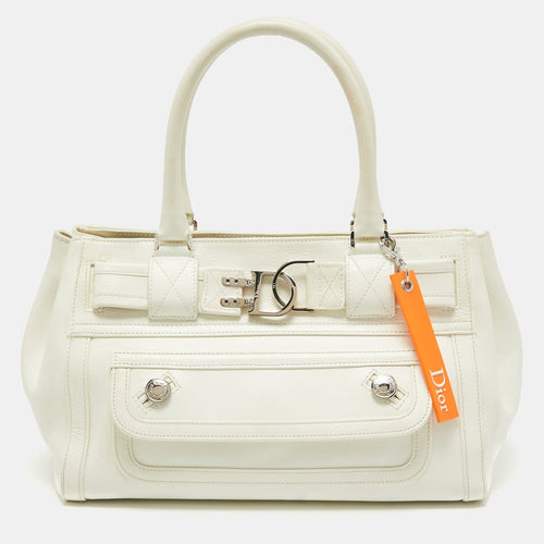 Dior White Leather Flight Tote