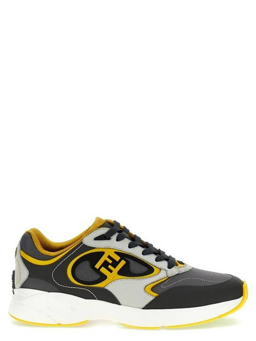 Fendi Forward Mesh Leather Low Top Sneakers Yellow Grey