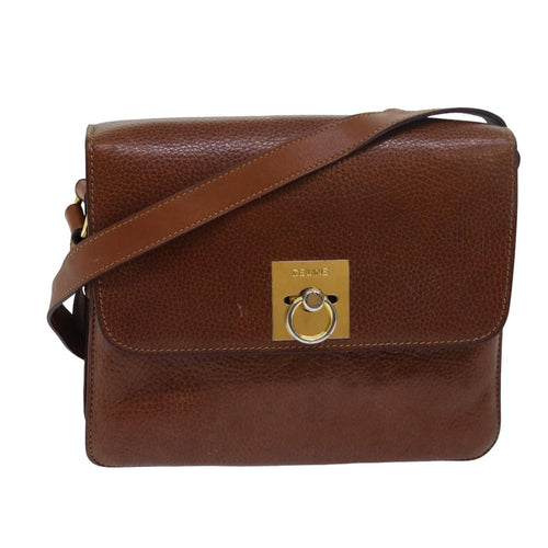 CELINE Shoulder Bag Leather Brown  79379