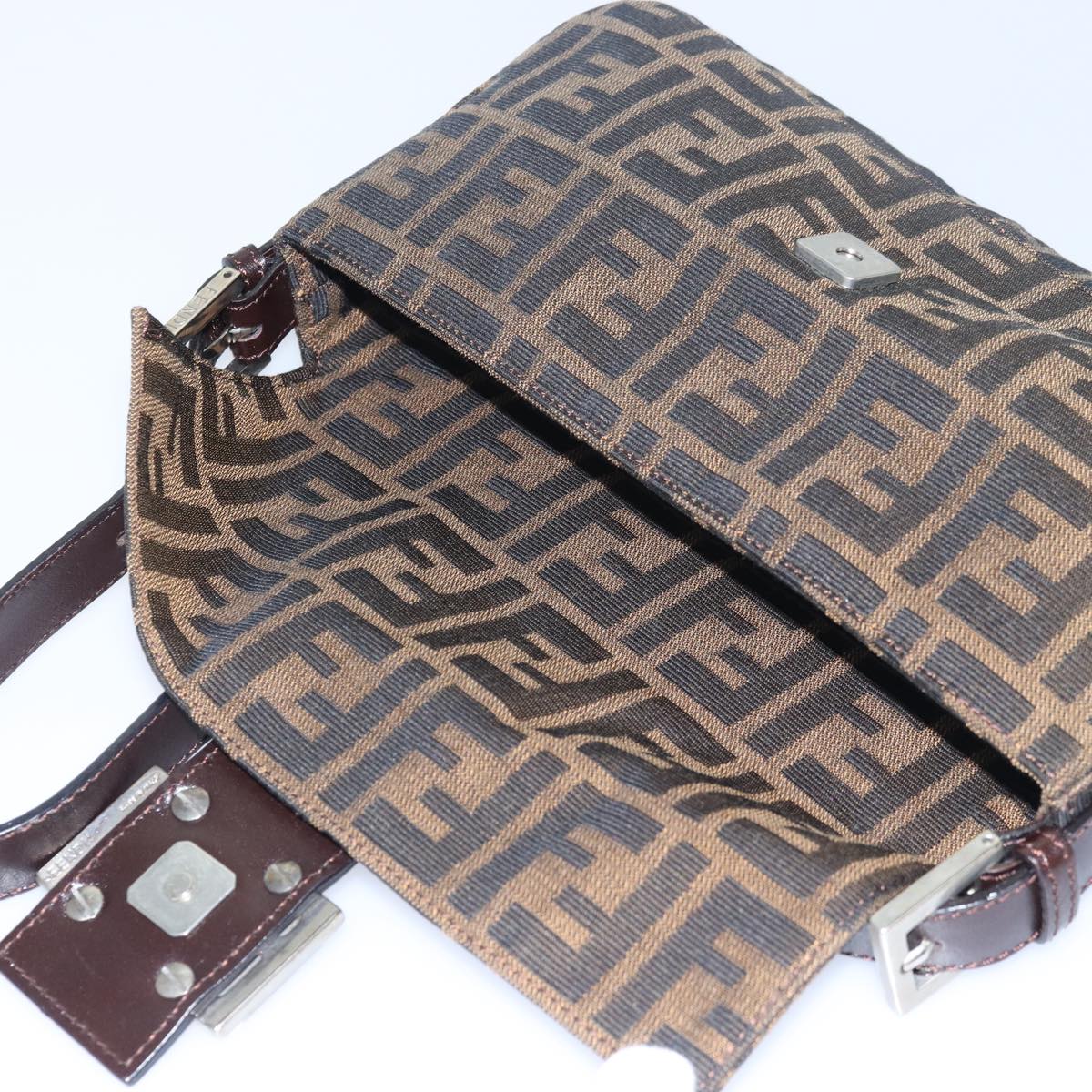 FENDI Zucca Canvas Mamma Baguette Shoulder Bag Brown Black79451A