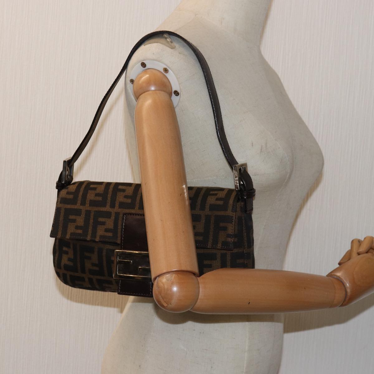 FENDI Zucca Canvas Mamma Baguette Shoulder Bag Brown Black79451A