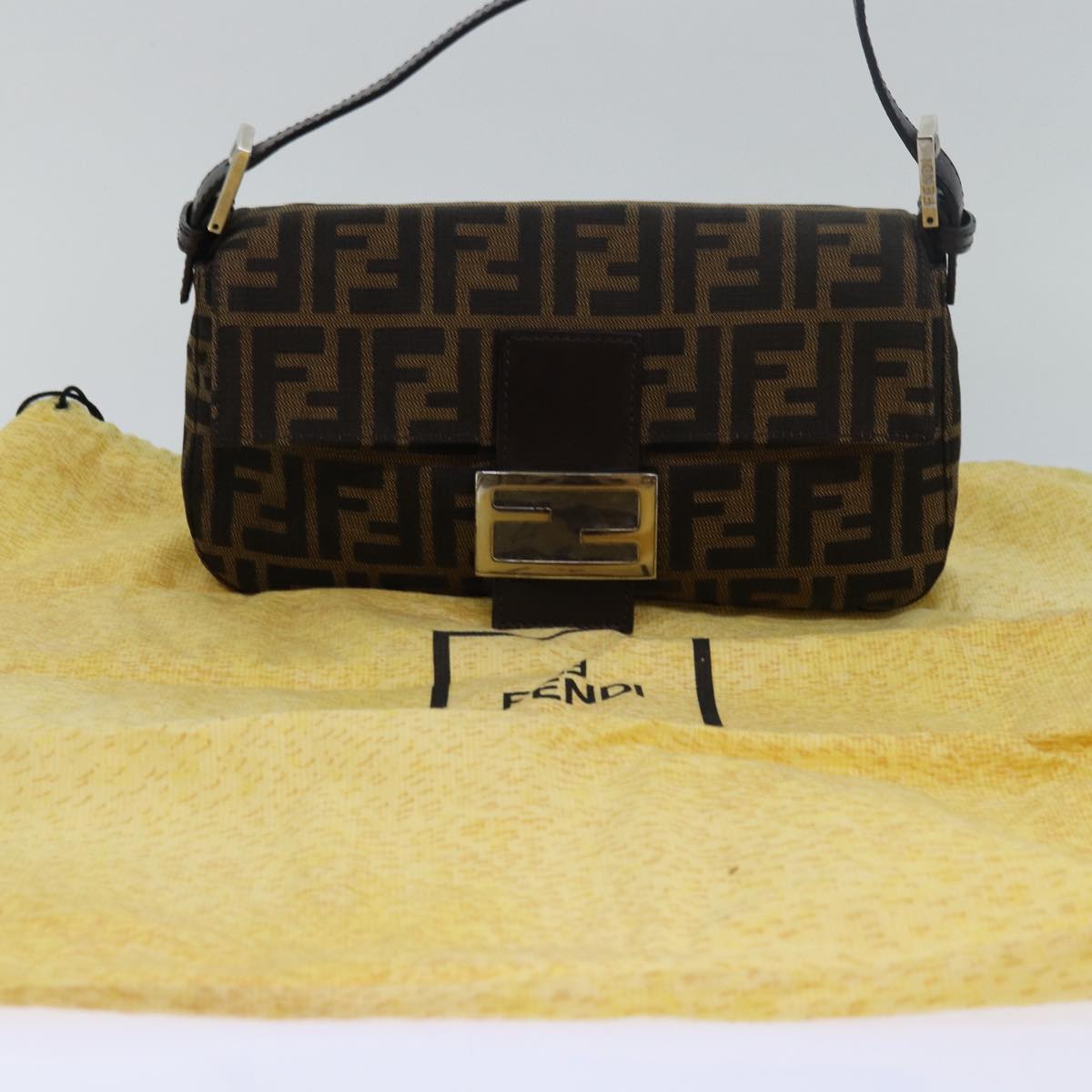 FENDI Zucca Canvas Mamma Baguette Shoulder Bag Brown Black79451A