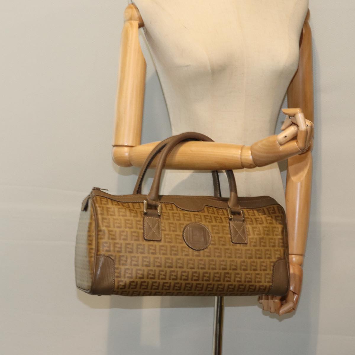 FENDI Zucchino Canvas Boston Bag Vintage Beige79528