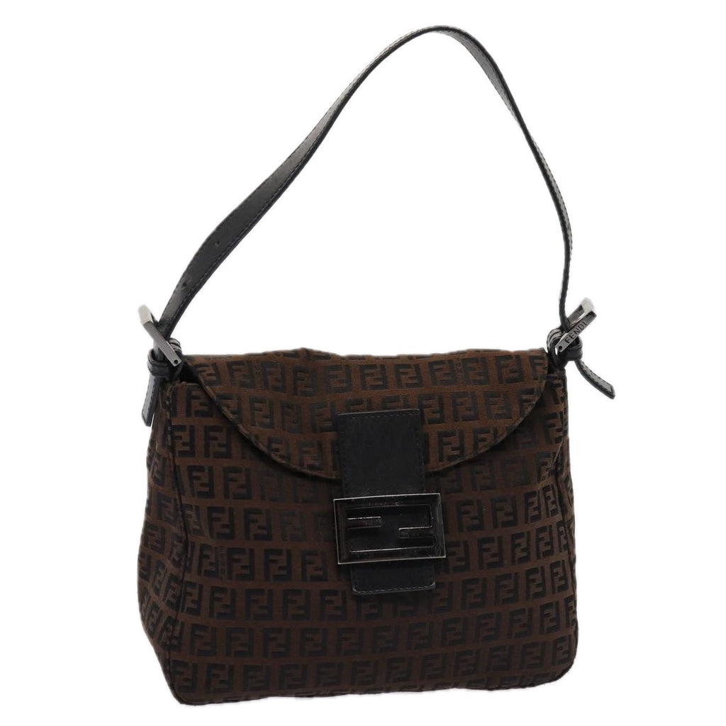 FENDI Zucchino Canvas Mamma Baguette Shoulder Bag Brown79575