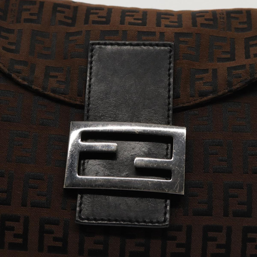 FENDI Zucchino Canvas Mamma Baguette Shoulder Bag Brown79575